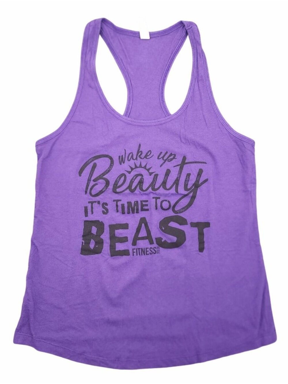 Women's Fitness Tee Co Tank Top Wake Up Beauty It's Time To Beast Purple Black